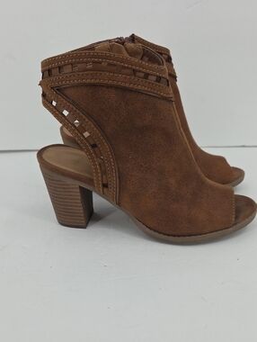 Maurices Tan Suede Cutout Peep-Toe Block Heel Booties